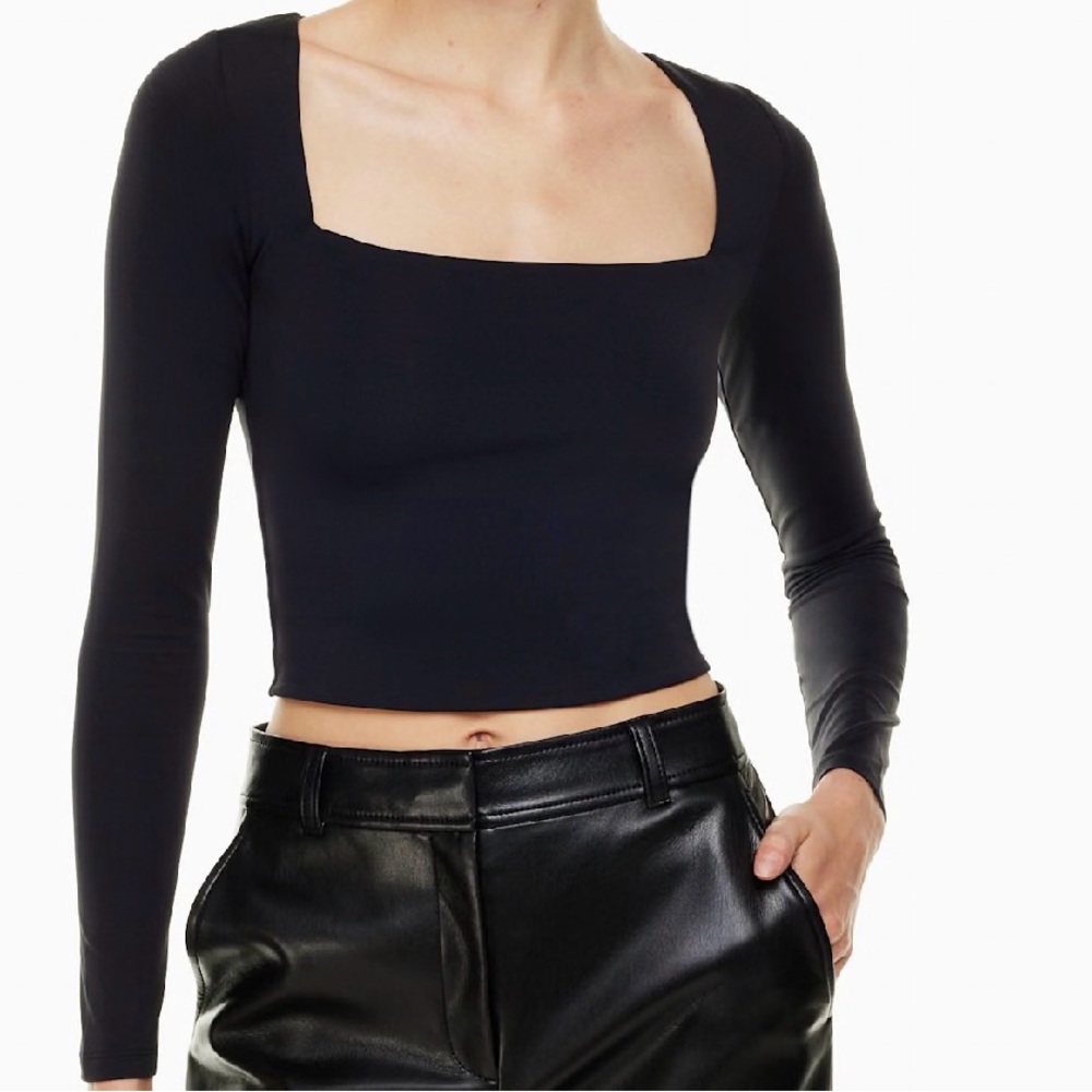 Aritzia Contour Square Neck Long Sleeve Black Shirt Size S